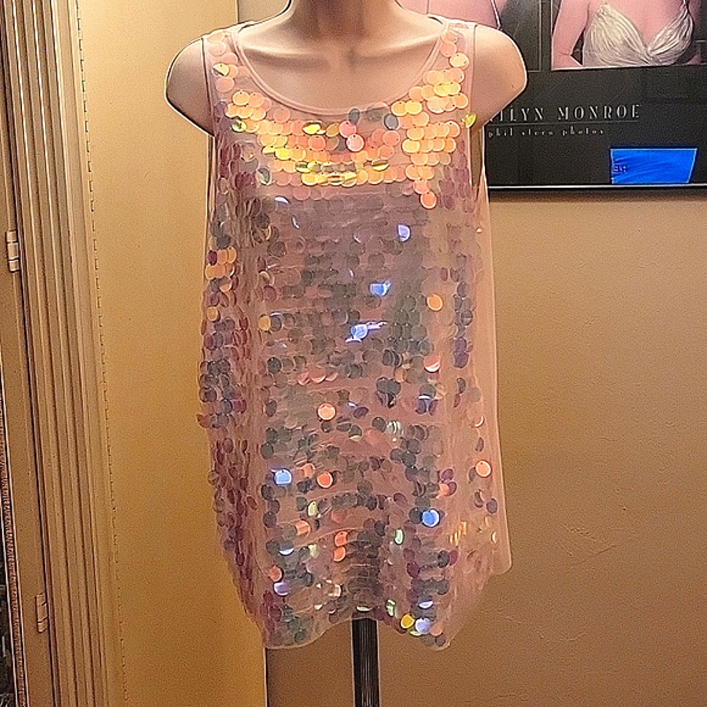 INC Light pink / sheer Fabulous Sequin Top